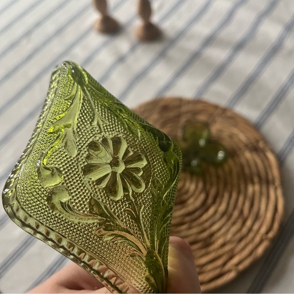 INDIANA GLASS PLAYING CARD DISH SET VINTAGE GREEN - Picture 4 of 6